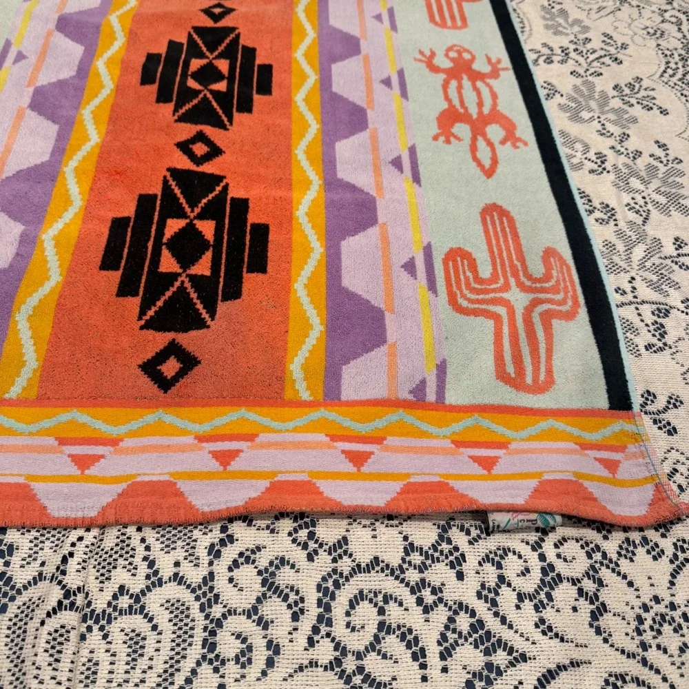 Vintage Palm Cove Southwestern Design Cotton Terry Beach Towel Cactus Lizard